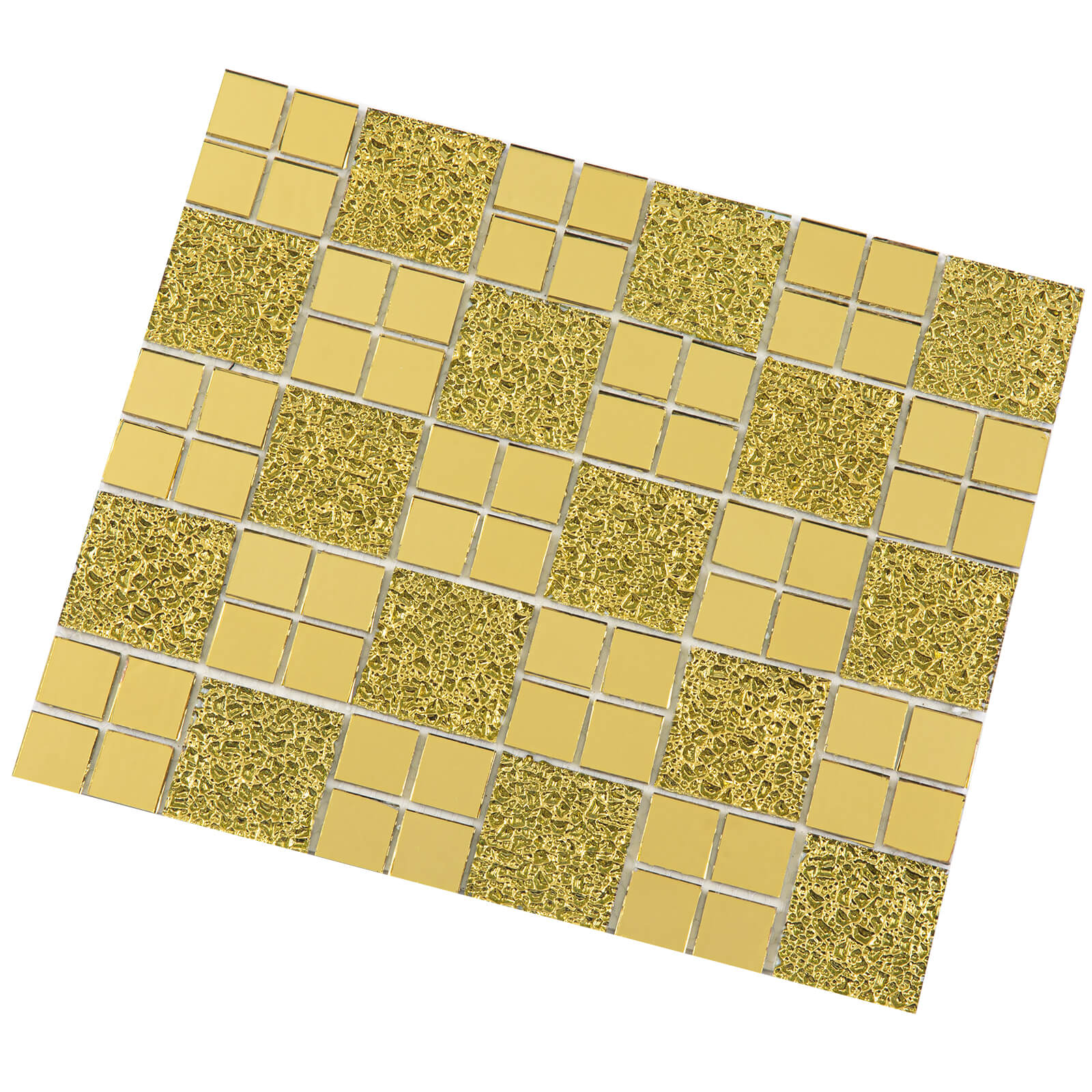 Peel And Stick Gold Mirror Glass Mosaic Tile, Square, 12*10 Inches, Glossy, CR23